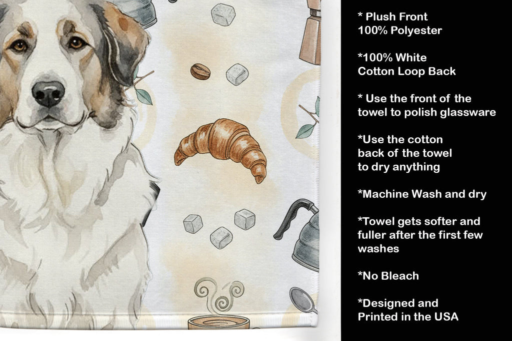 Badger Great Pyrenees Coffee Bar Kitchen Towel Velour Plush Front and Cotton Loop Back Machine Washable