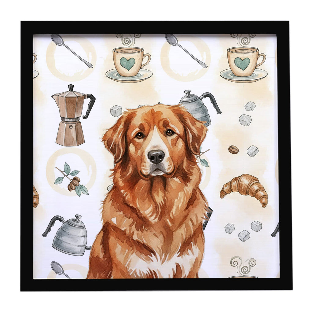 Reddish Brown Great Pyrenees Coffee Bar Framed Metal Print Bathroom, Kitchen, Office, Home Decor Wall Art Ready to Hang, Square, 8X8