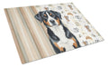 Greater Swiss Mountain Dog Coffee Bar Cutting Board Tempered Glass Kitchen Cutting Surface, Heat Resistant Chopping, Non-Slip Feet, Food Prep & Serving