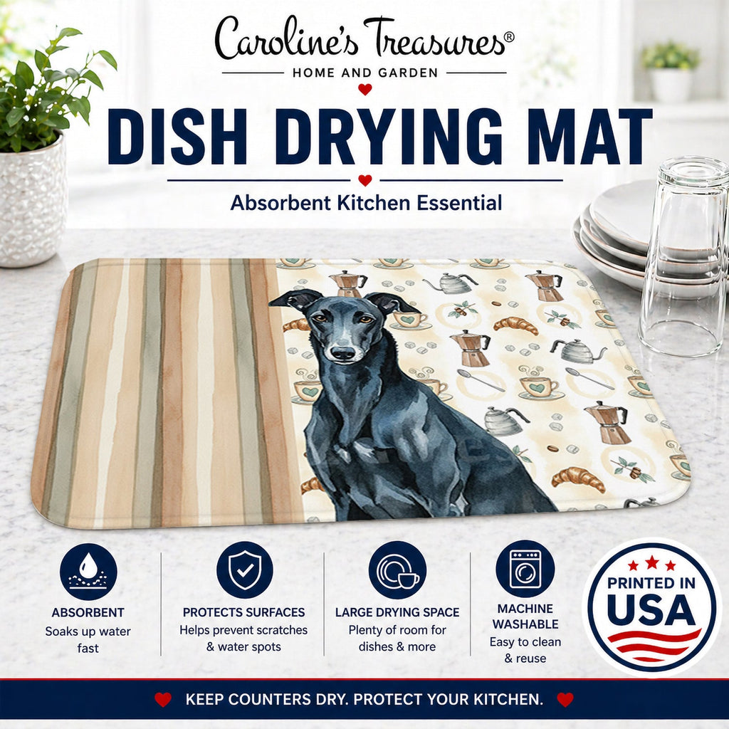Black Greyhound Coffee Bar Dish Drying Mat Absorbent Dish Drying Mat Pad for Kitchen Counter Dish Drainer Mat for Countertop, 14 x 21", Multicolor