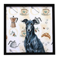 Black Greyhound Coffee Bar Framed Metal Print Bathroom, Kitchen, Office, Home Decor Wall Art Ready to Hang, Square, 8X8