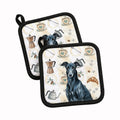Black Greyhound Coffee Bar Pot Holder Set of 2 Heat Resistant Quilted Hot Pads 7.5 x 7.5 Inch, Insulated Kitchen Trivets for Cooking & Baking