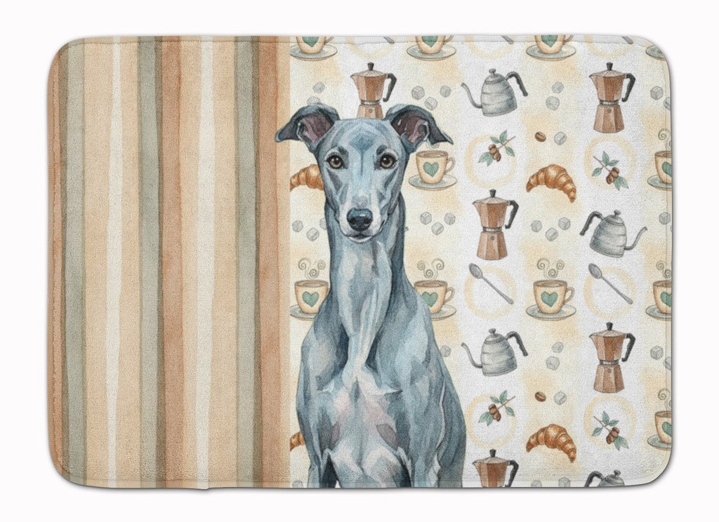 Blue Brindle Greyhound Coffee Bar Memory Foam Kitchen Mat Machine Washable Anti-Fatigue Cushion Comfort Bath or Kitchen Rug