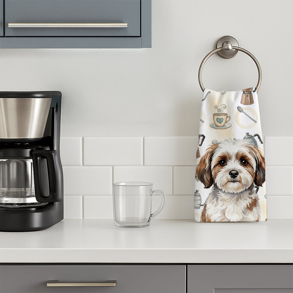 Parti-color Havanese Coffee Bar Kitchen Towel Velour Plush Front and Cotton Loop Back Machine Washable