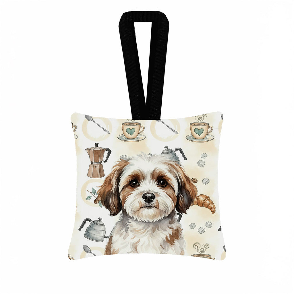 Parti-color Havanese Coffee Bar Hanging Square Fabric Ornament 3.5 � 3.5 Decorative Door-Knob & Tree Hanger, Soft Fabric
