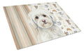 White Havanese Coffee Bar Cutting Board Tempered Glass Kitchen Cutting Surface, Heat Resistant Chopping, Non-Slip Feet, Food Prep & Serving