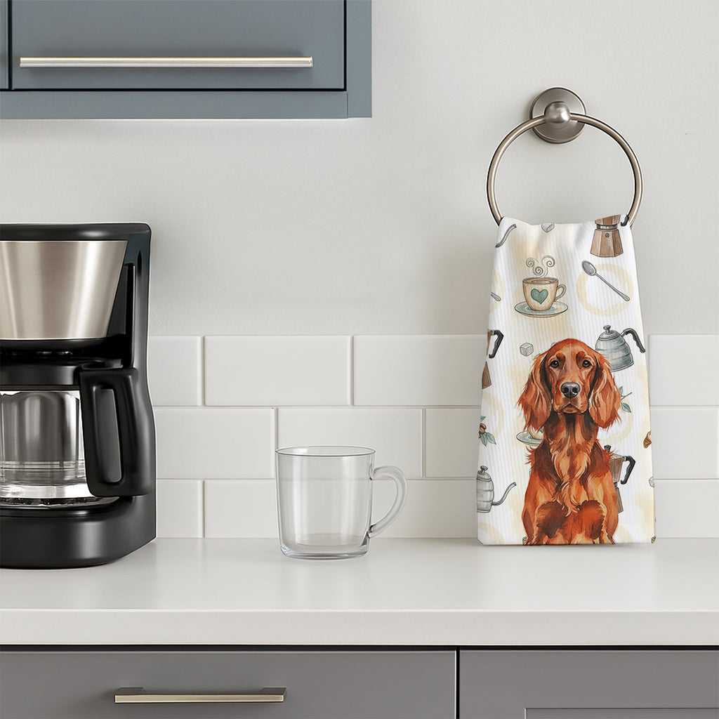 Irish Setter Coffee Bar Kitchen Towel Velour Plush Front and Cotton Loop Back Machine Washable
