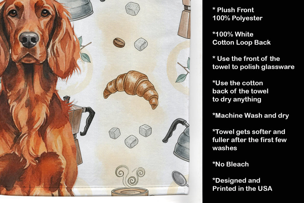 Irish Setter Coffee Bar Kitchen Towel Velour Plush Front and Cotton Loop Back Machine Washable