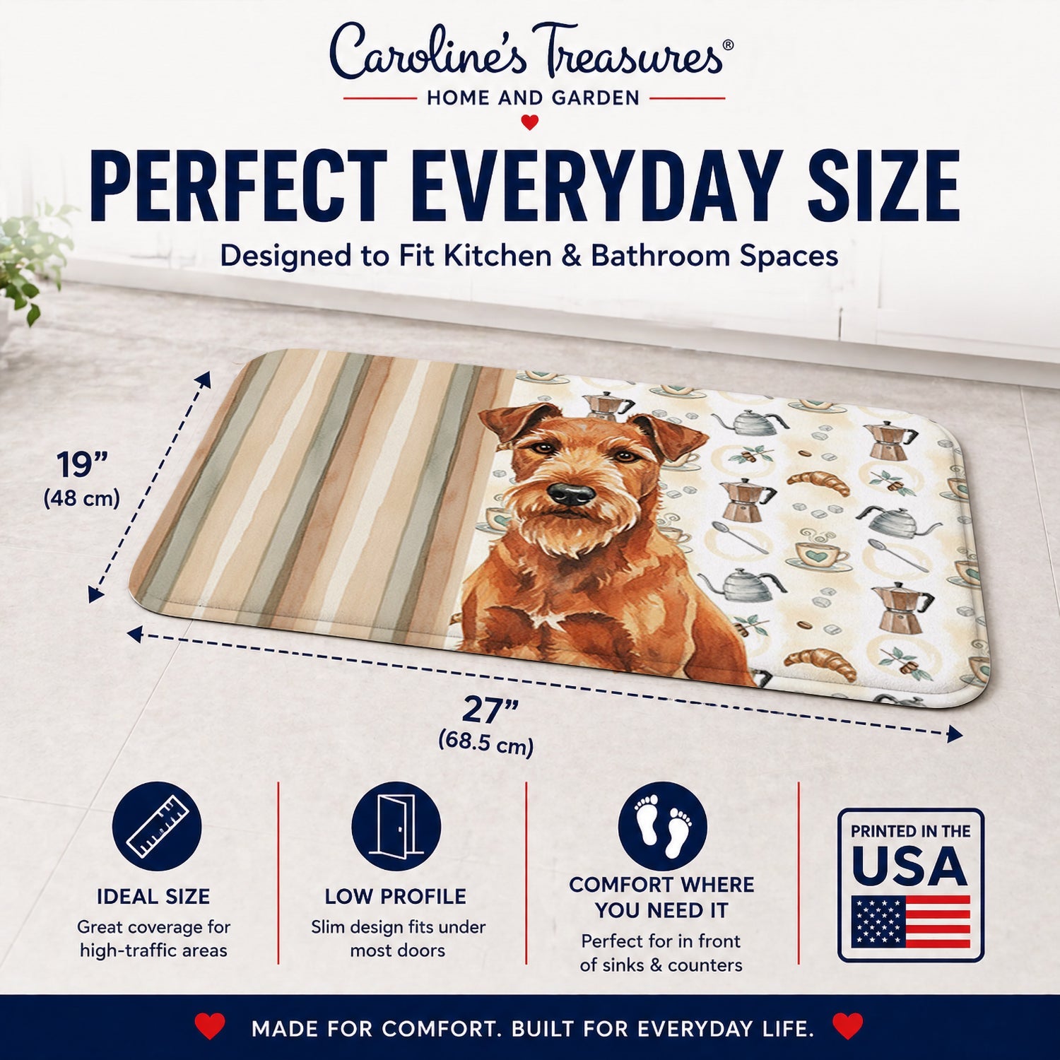 Irish Terrier Coffee Bar Memory Foam Kitchen Mat Machine Washable Anti-Fatigue Cushion Comfort Bath or Kitchen Rug