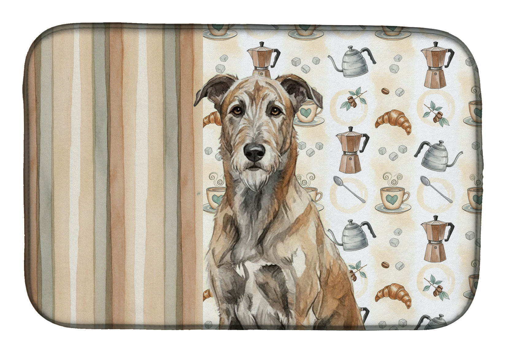 Brindle Irish Wolfhound Coffee Bar Dish Drying Mat Absorbent Dish Drying Mat Pad for Kitchen Counter Dish Drainer Mat for Countertop, 14 x 21", Multicolor