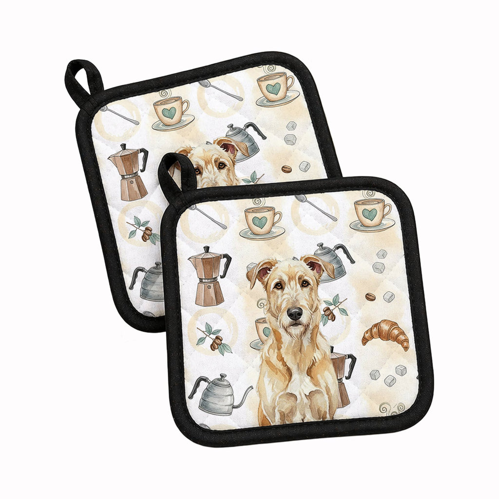 Wheaten Irish Wolfhound Coffee Bar Pot Holder Set of 2 Heat Resistant Quilted Hot Pads 7.5 x 7.5 Inch, Insulated Kitchen Trivets for Cooking & Baking