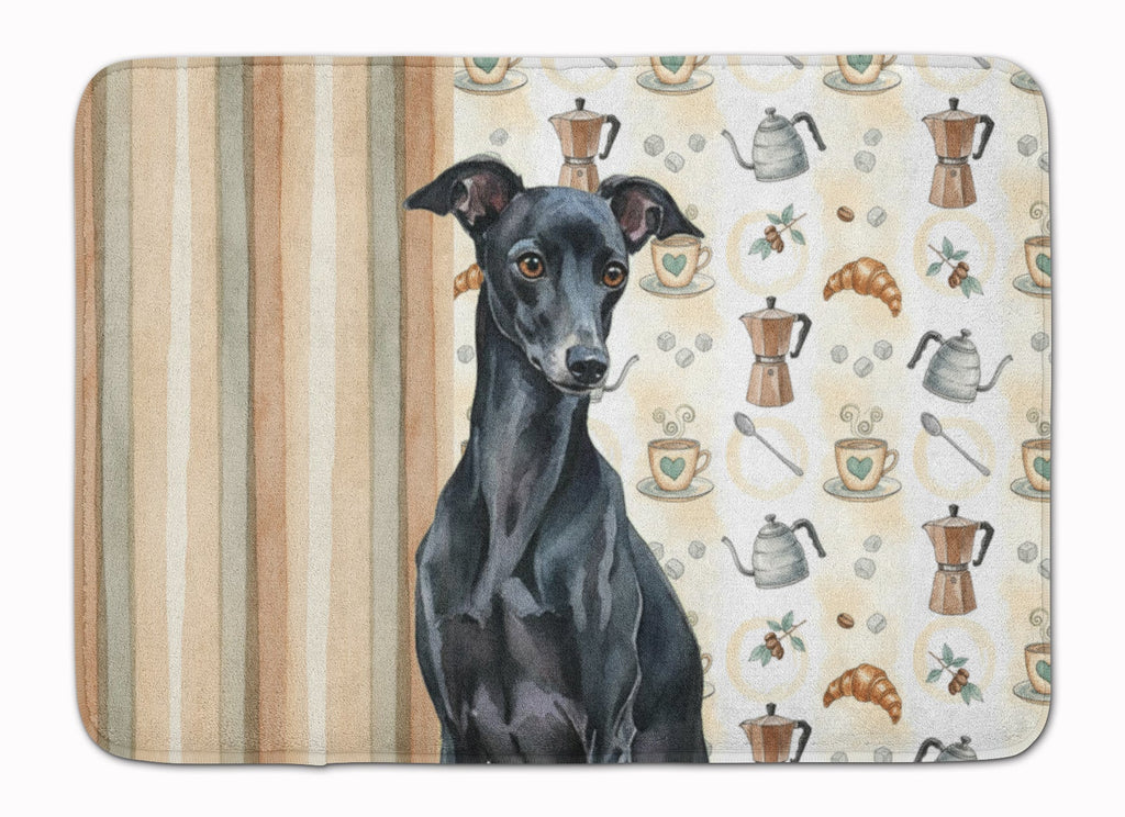 Black Italian Greyhound Coffee Bar Memory Foam Kitchen Mat Machine Washable Anti-Fatigue Cushion Comfort Bath or Kitchen Rug