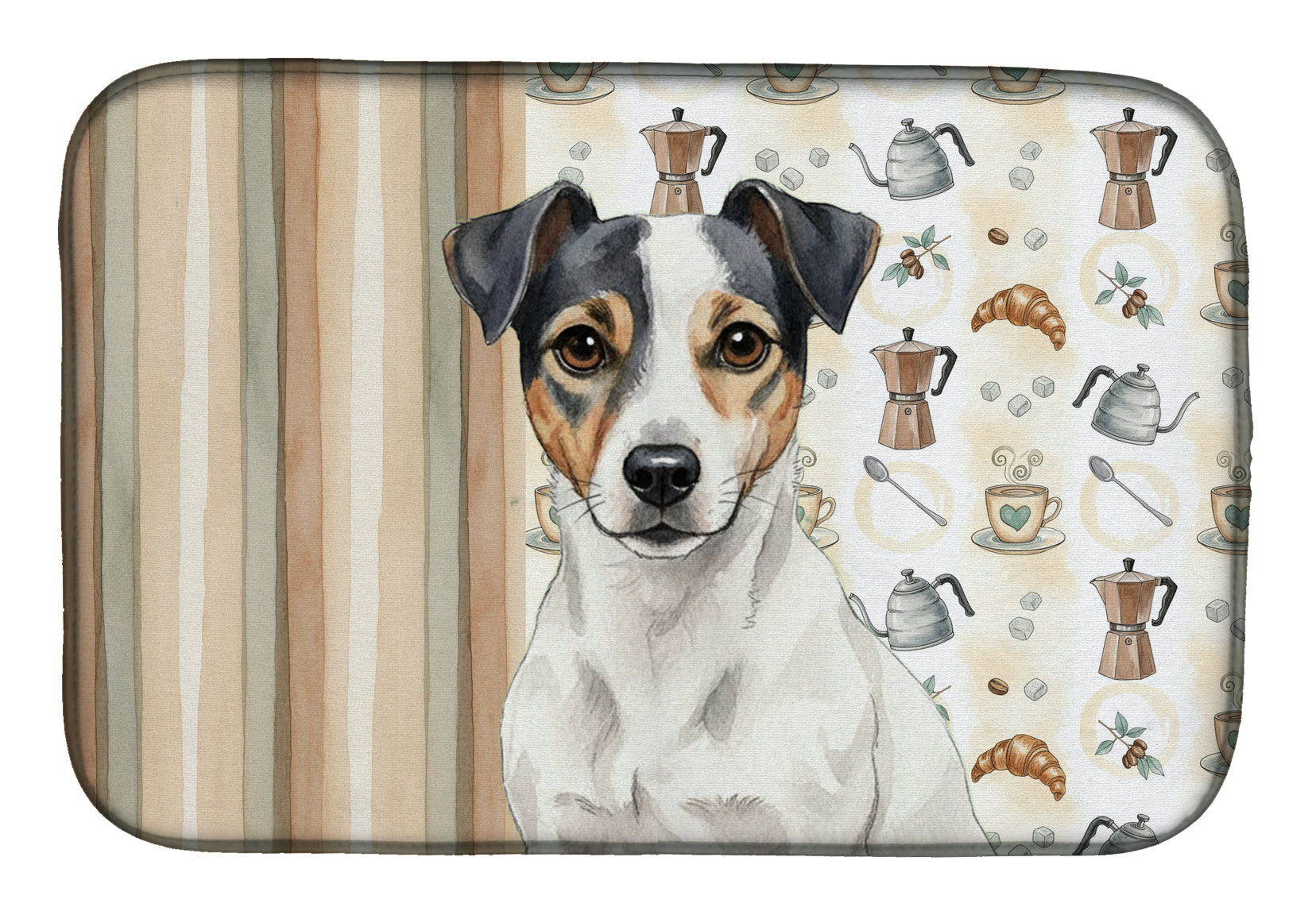 White and Black Jack Russell Terrier Coffee Bar Dish Drying Mat Absorbent Dish Drying Mat Pad for Kitchen Counter Dish Drainer Mat for Countertop, 14 x 21", Multicolor