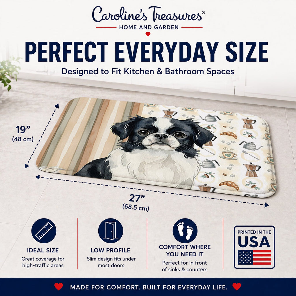 Black and White Japanese Chin Coffee Bar Memory Foam Kitchen Mat Machine Washable Anti-Fatigue Cushion Comfort Bath or Kitchen Rug