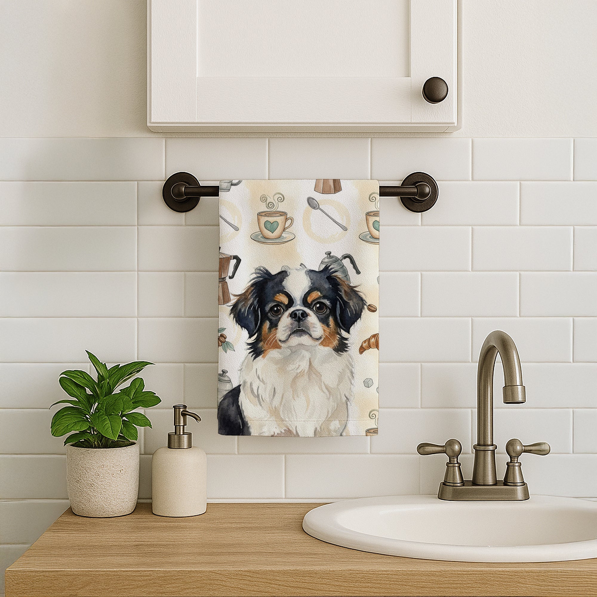 Tricolor Japanese Chin Coffee Bar Kitchen Towel Velour Plush Front and Cotton Loop Back Machine Washable