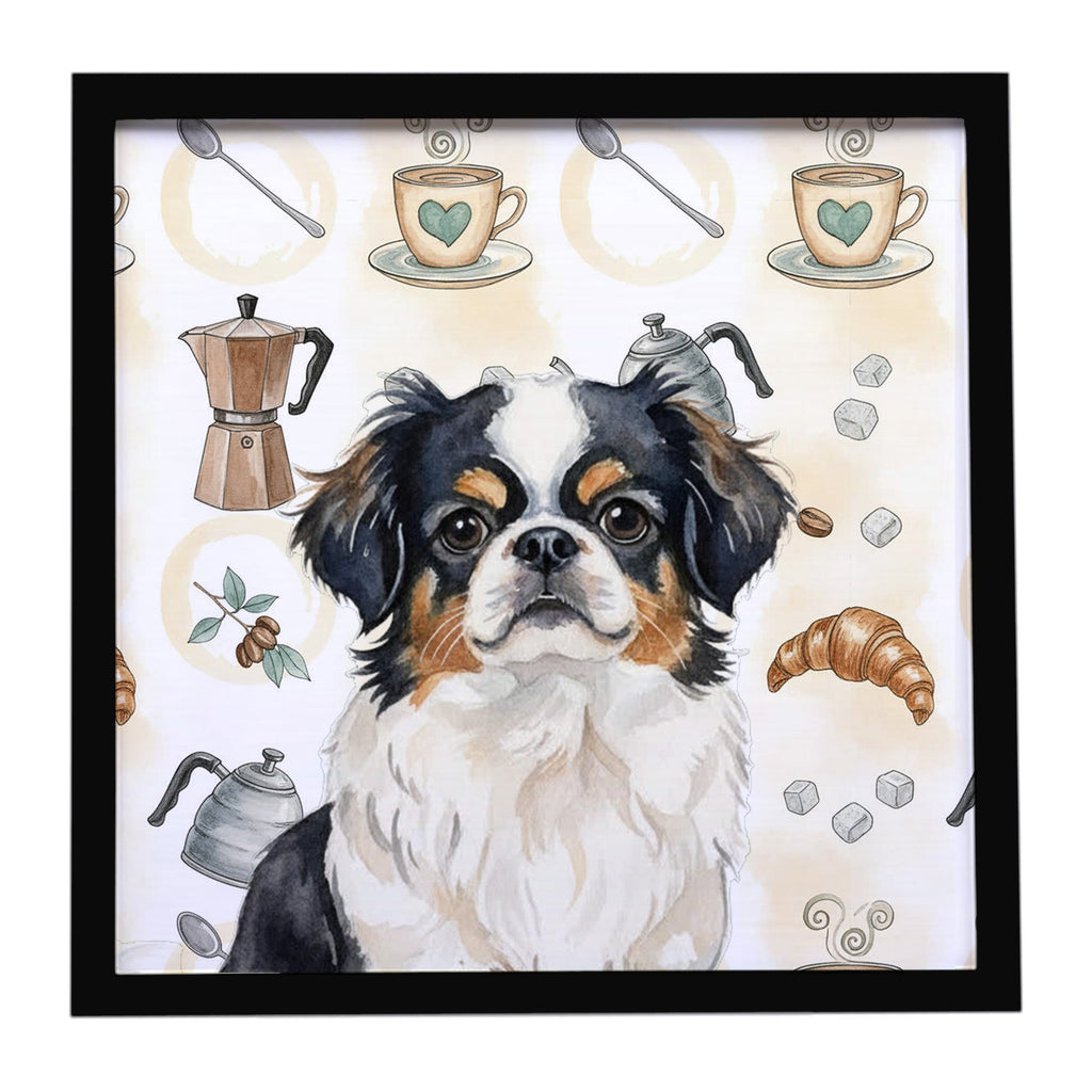 Tricolor Japanese Chin Coffee Bar Framed Metal Print Bathroom, Kitchen, Office, Home Decor Wall Art Ready to Hang, Square, 8X8