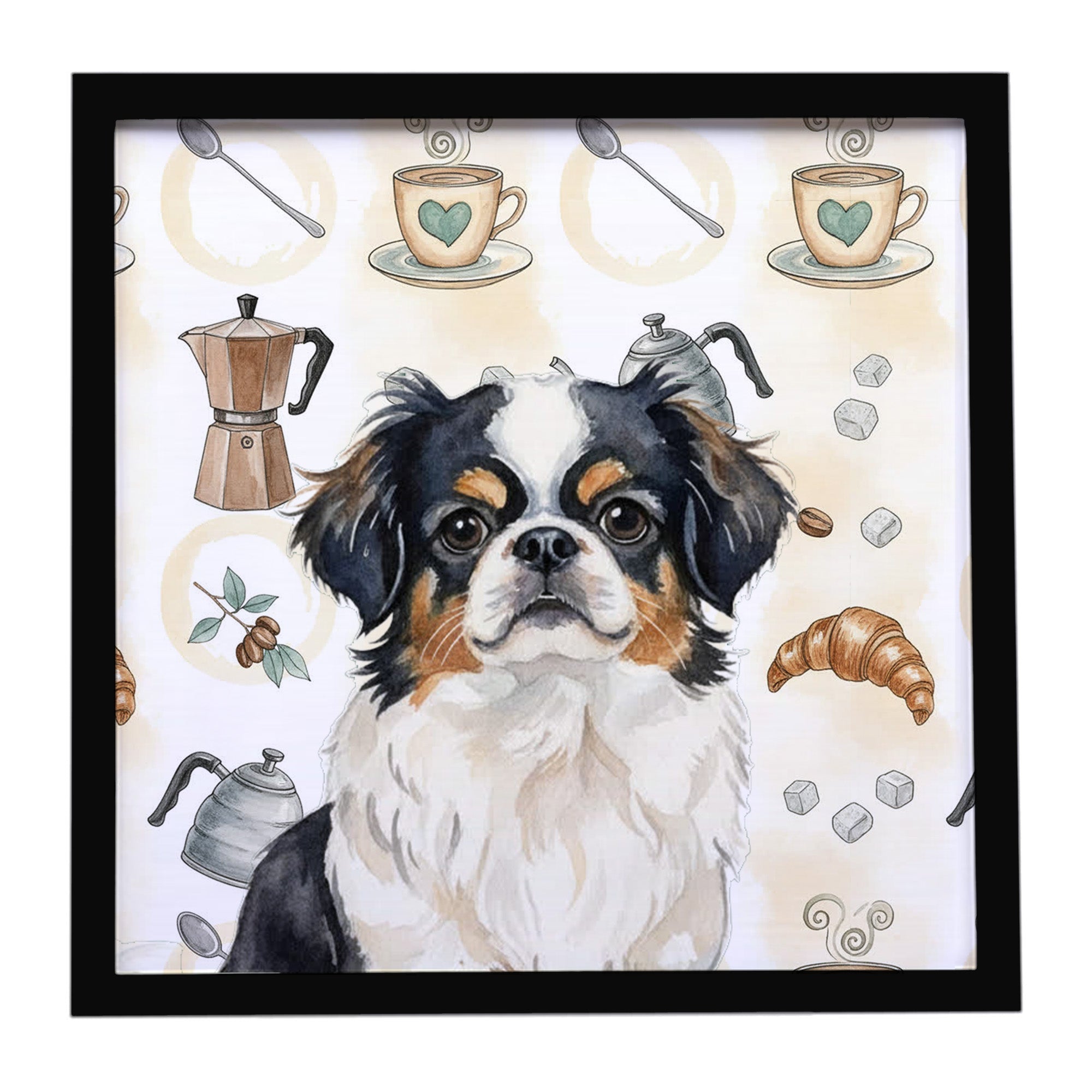 Tricolor Japanese Chin Coffee Bar Framed Metal Print Bathroom, Kitchen, Office, Home Decor Wall Art Ready to Hang, Square, 8X8