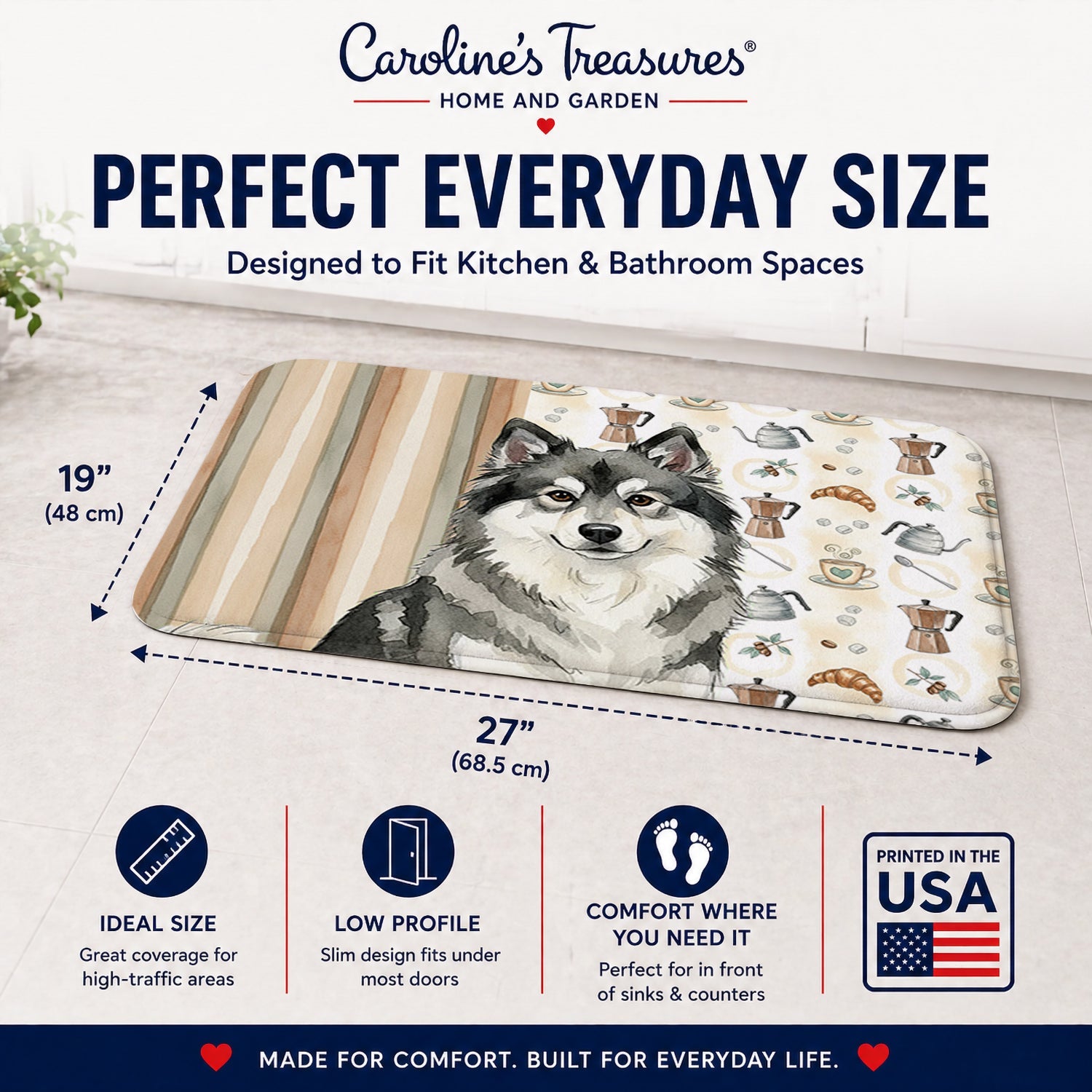 Keeshond Coffee Bar Memory Foam Kitchen Mat Machine Washable Anti-Fatigue Cushion Comfort Bath or Kitchen Rug
