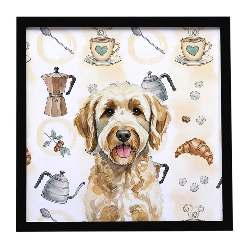 Labradoodle Coffee Bar Framed Metal Print Bathroom, Kitchen, Office, Home Decor Wall Art Ready to Hang, Square, 8X8