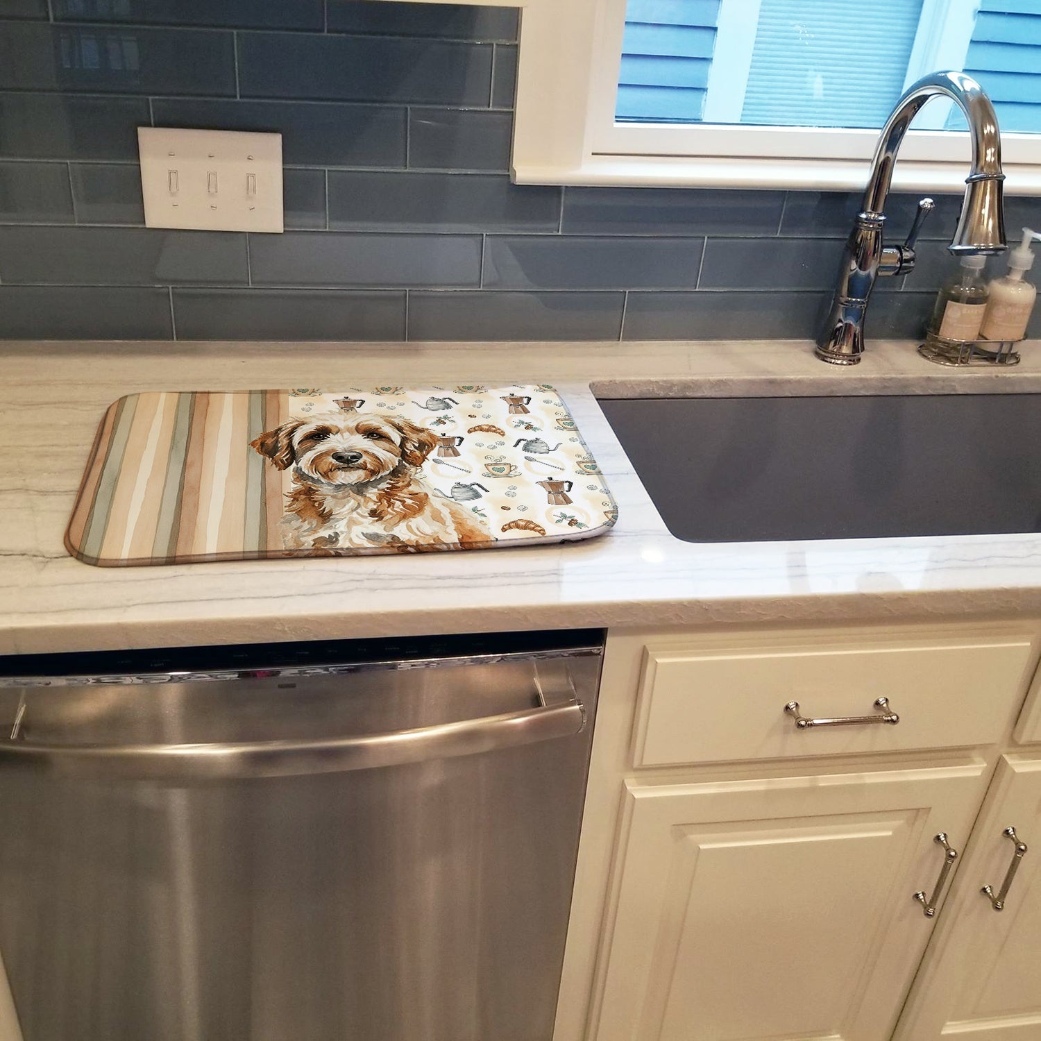 Lagotto Romagnolo Coffee Bar Dish Drying Mat Absorbent Dish Drying Mat Pad for Kitchen Counter Dish Drainer Mat for Countertop, 14 x 21", Multicolor