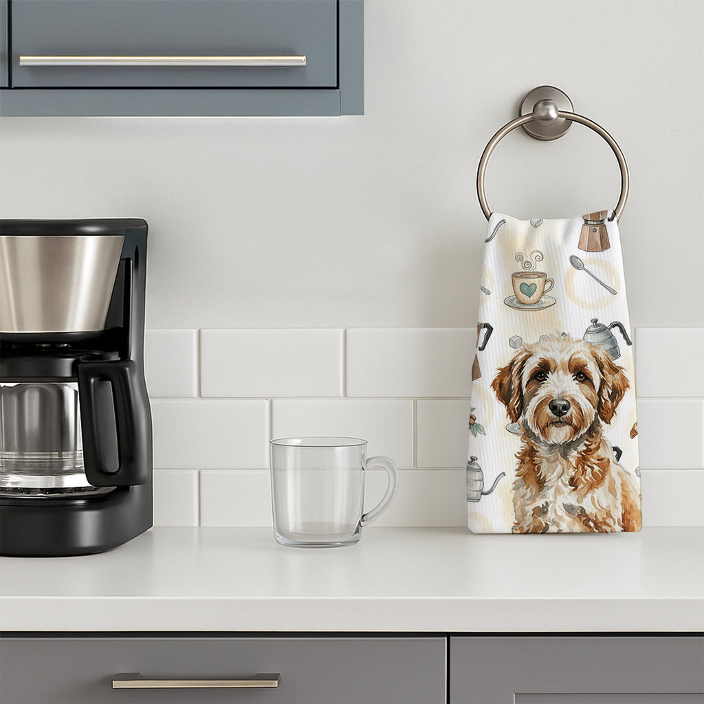 Lagotto Romagnolo Coffee Bar Kitchen Towel Velour Plush Front and Cotton Loop Back Machine Washable
