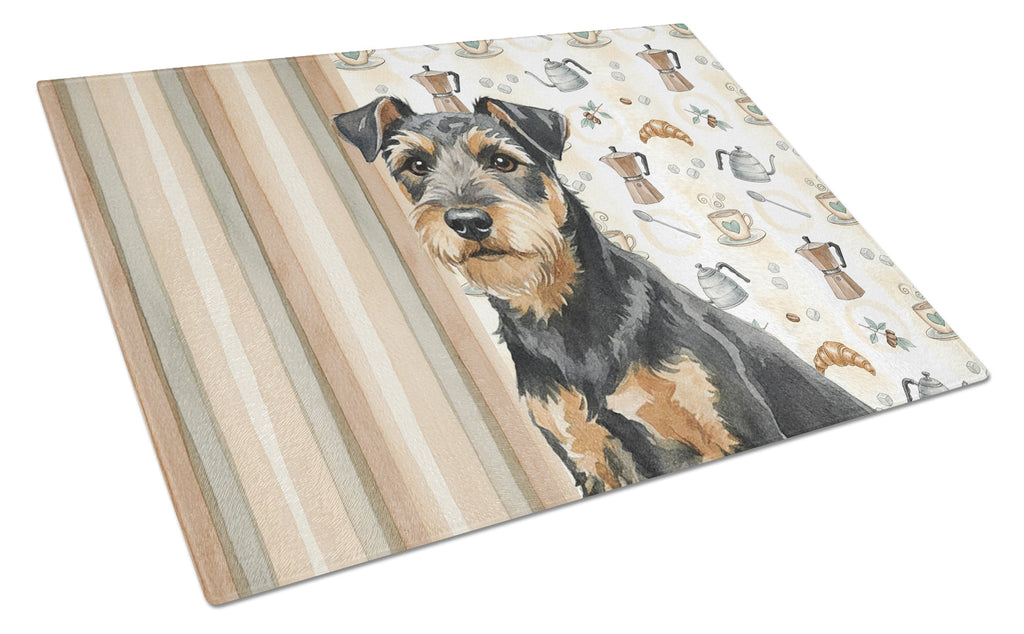 Black and Tan Lakeland Terrier Coffee Bar Cutting Board Tempered Glass Kitchen Cutting Surface, Heat Resistant Chopping, Non-Slip Feet, Food Prep & Serving