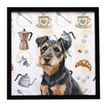Black and Tan Lakeland Terrier Coffee Bar Framed Metal Print Bathroom, Kitchen, Office, Home Decor Wall Art Ready to Hang, Square, 8X8