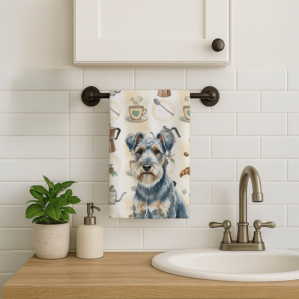 Blue Lakeland Terrier Coffee Bar Kitchen Towel Velour Plush Front and Cotton Loop Back Machine Washable