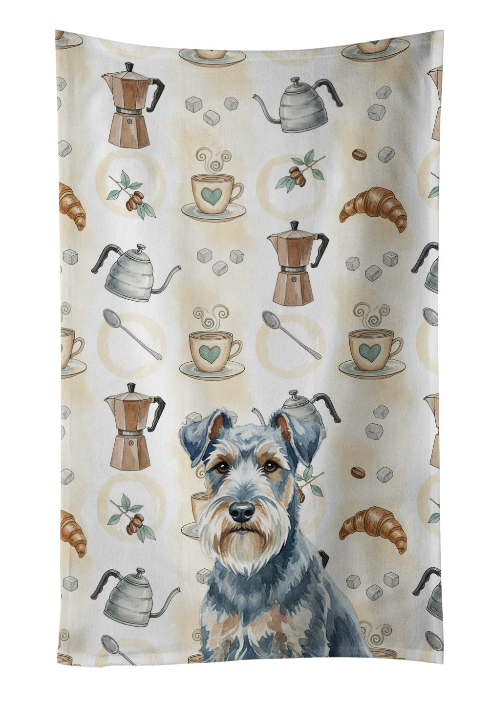 Blue Lakeland Terrier Coffee Bar Kitchen Towel Velour Plush Front and Cotton Loop Back Machine Washable