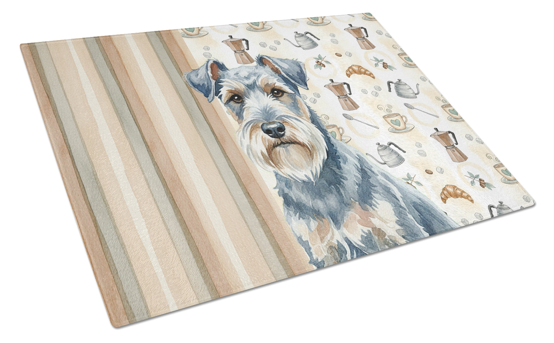 Blue Lakeland Terrier Coffee Bar Cutting Board Tempered Glass Kitchen Cutting Surface, Heat Resistant Chopping, Non-Slip Feet, Food Prep & Serving