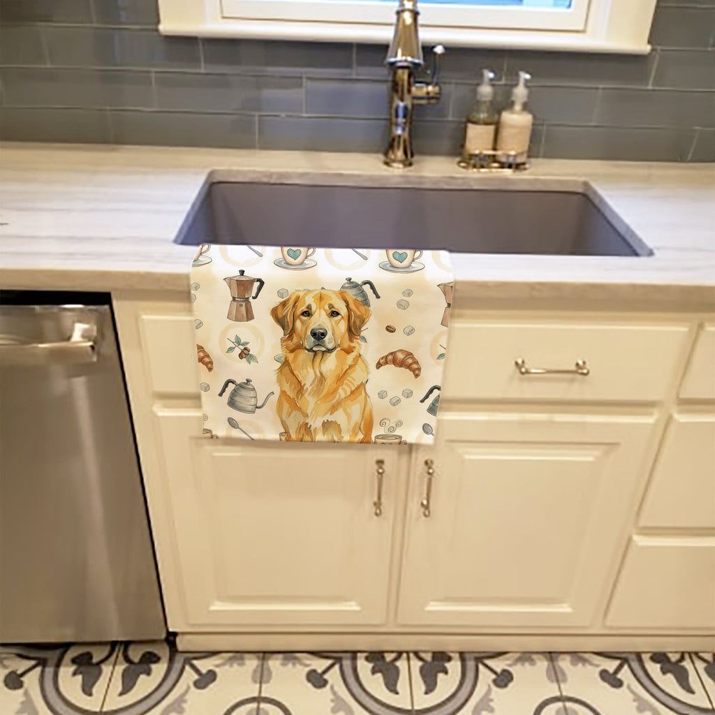 Lion Yellow Leonberger Coffee Bar Kitchen Towel Velour Plush Front and Cotton Loop Back Machine Washable