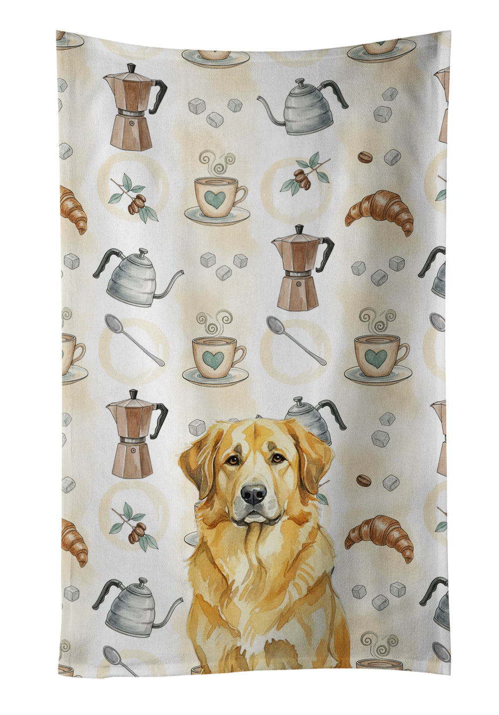 Lion Yellow Leonberger Coffee Bar Kitchen Towel Velour Plush Front and Cotton Loop Back Machine Washable