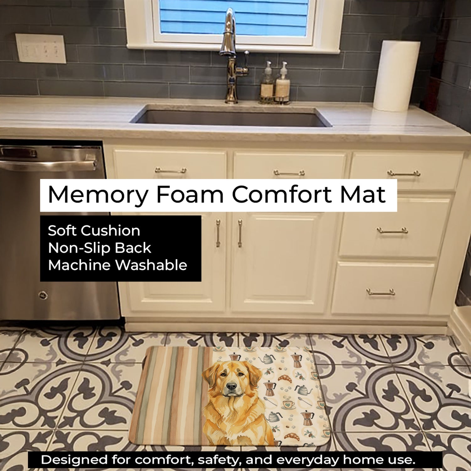 Lion Yellow Leonberger Coffee Bar Memory Foam Kitchen Mat Machine Washable Anti-Fatigue Cushion Comfort Bath or Kitchen Rug