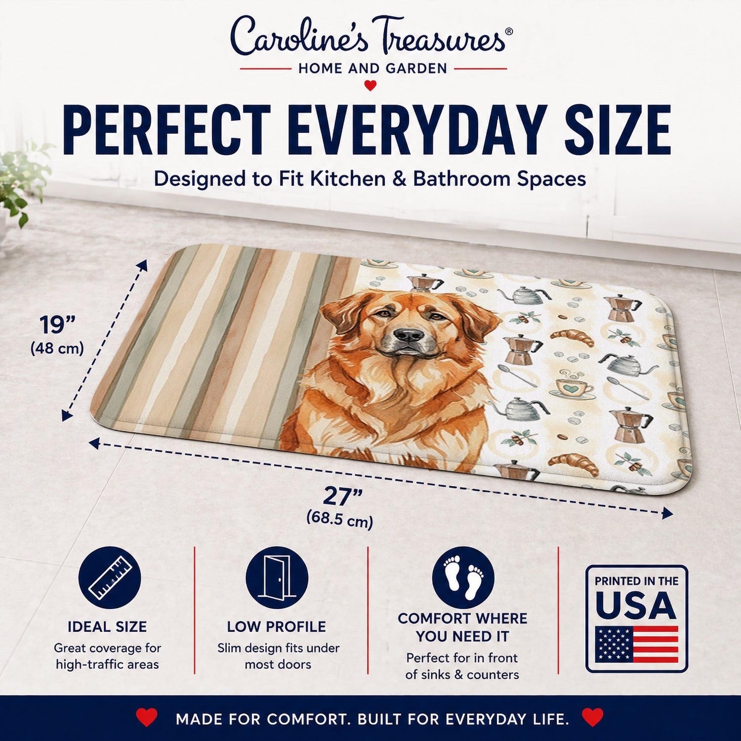 Red Leonberger Coffee Bar Memory Foam Kitchen Mat Machine Washable Anti-Fatigue Cushion Comfort Bath or Kitchen Rug