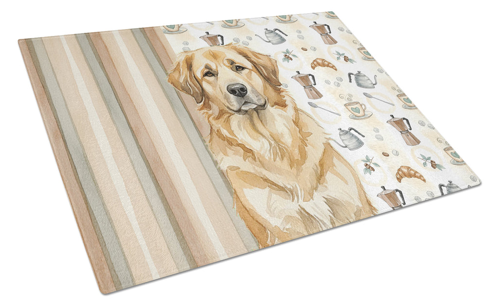 Sandy Leonberger Coffee Bar Cutting Board Tempered Glass Kitchen Cutting Surface, Heat Resistant Chopping, Non-Slip Feet, Food Prep & Serving