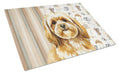 Gold Lhasa Apso Coffee Bar Cutting Board Tempered Glass Kitchen Cutting Surface, Heat Resistant Chopping, Non-Slip Feet, Food Prep & Serving