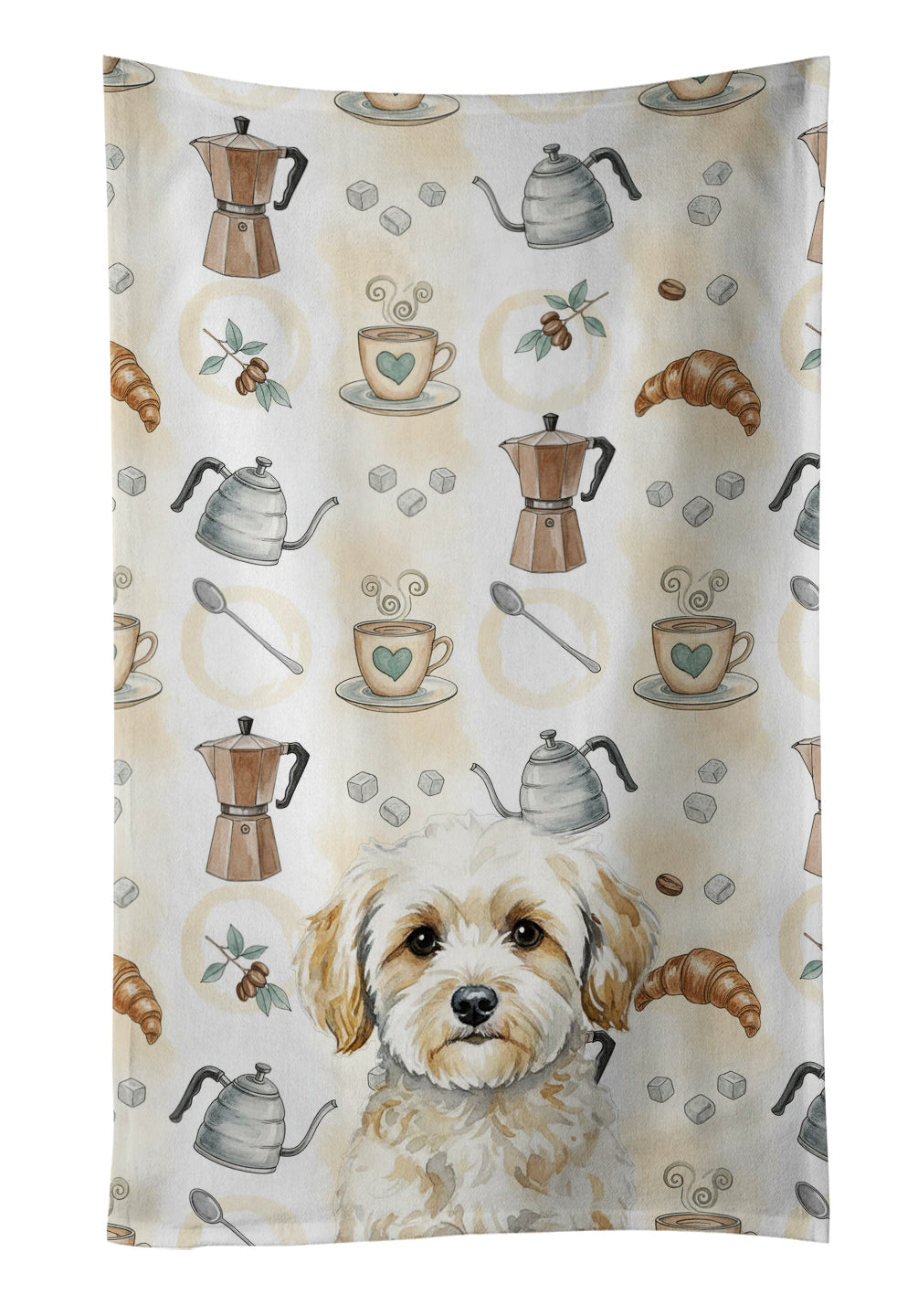 Maltipoo Coffee Bar Kitchen Towel Velour Plush Front and Cotton Loop Back Machine Washable