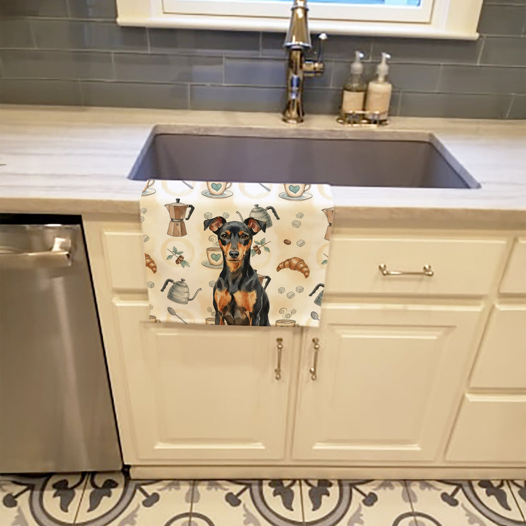 Manchester Terrier Coffee Bar Kitchen Towel Velour Plush Front and Cotton Loop Back Machine Washable