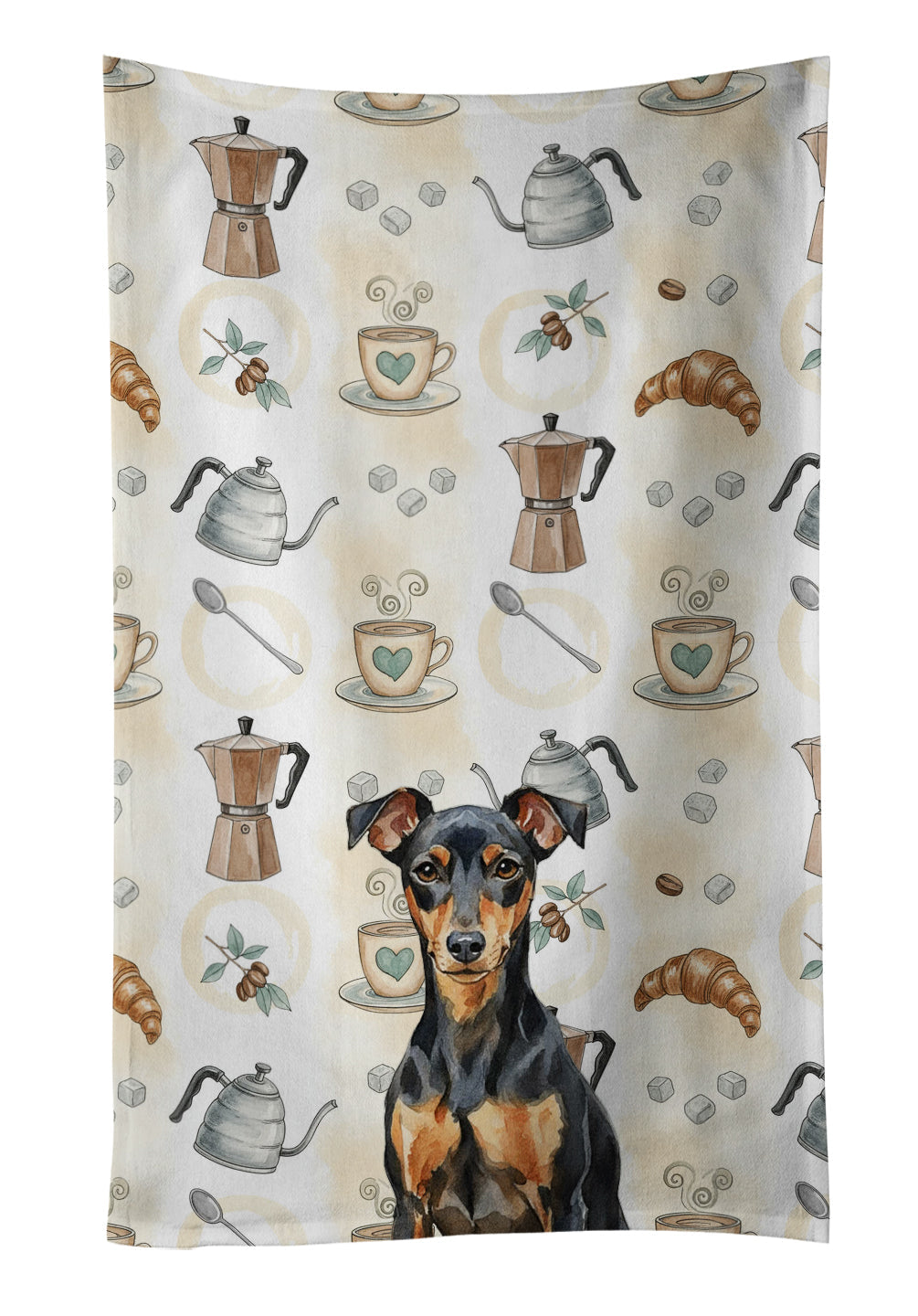 Manchester Terrier Coffee Bar Kitchen Towel Velour Plush Front and Cotton Loop Back Machine Washable