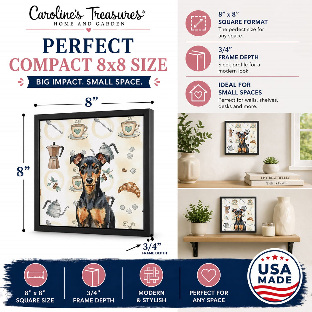 Manchester Terrier Coffee Bar Framed Metal Print Bathroom, Kitchen, Office, Home Decor Wall Art Ready to Hang, Square, 8X8