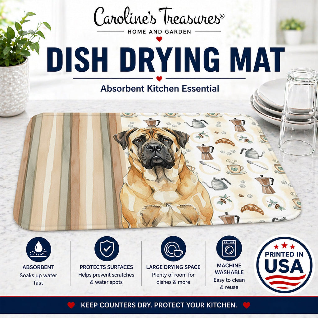 Fawn Mastiff Coffee Bar Dish Drying Mat Absorbent Dish Drying Mat Pad for Kitchen Counter Dish Drainer Mat for Countertop, 14 x 21", Multicolor