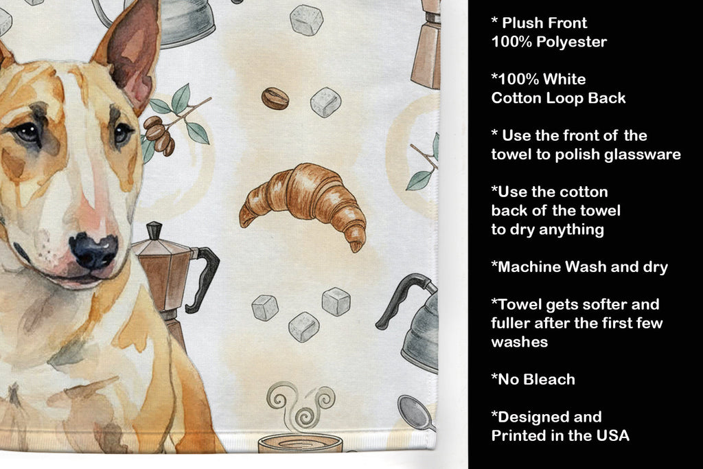 Miniature Bull Terrier Coffee Bar Kitchen Towel Velour Plush Front and Cotton Loop Back Machine Washable