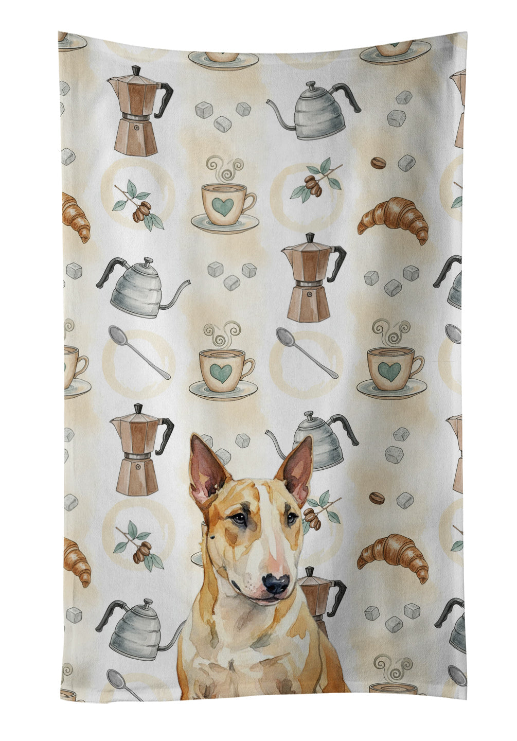 Miniature Bull Terrier Coffee Bar Kitchen Towel Velour Plush Front and Cotton Loop Back Machine Washable