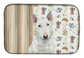 White Miniature Bull Terrier Coffee Bar Dish Drying Mat Absorbent Dish Drying Mat Pad for Kitchen Counter Dish Drainer Mat for Countertop, 14 x 21", Multicolor