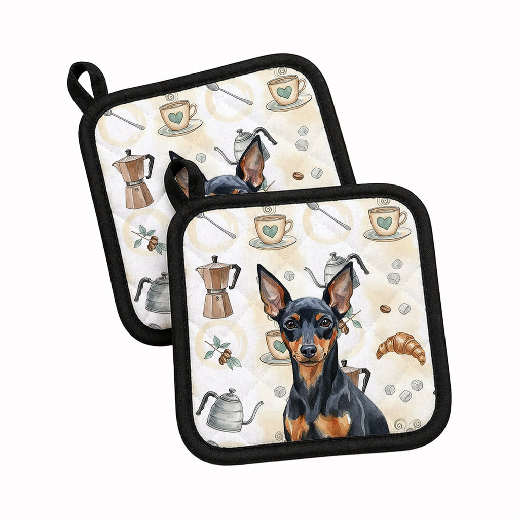 Black and Tan Miniature Pinscher Coffee Bar Pot Holder Set of 2 Heat Resistant Quilted Hot Pads 7.5 x 7.5 Inch, Insulated Kitchen Trivets for Cooking & Baking