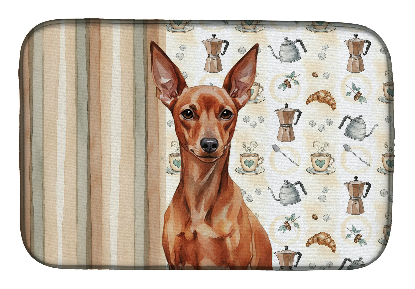 Red Miniature Pinscher Min Pin Coffee Bar Dish Drying Mat Absorbent Dish Drying Mat Pad for Kitchen Counter Dish Drainer Mat for Countertop, 14 x 21", Multicolor