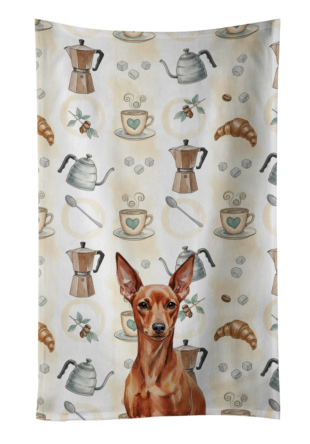 Red Miniature Pinscher Min Pin Coffee Bar Kitchen Towel Velour Plush Front and Cotton Loop Back Machine Washable