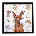 Red Miniature Pinscher Min Pin Coffee Bar Framed Metal Print Bathroom, Kitchen, Office, Home Decor Wall Art Ready to Hang, Square, 8X8