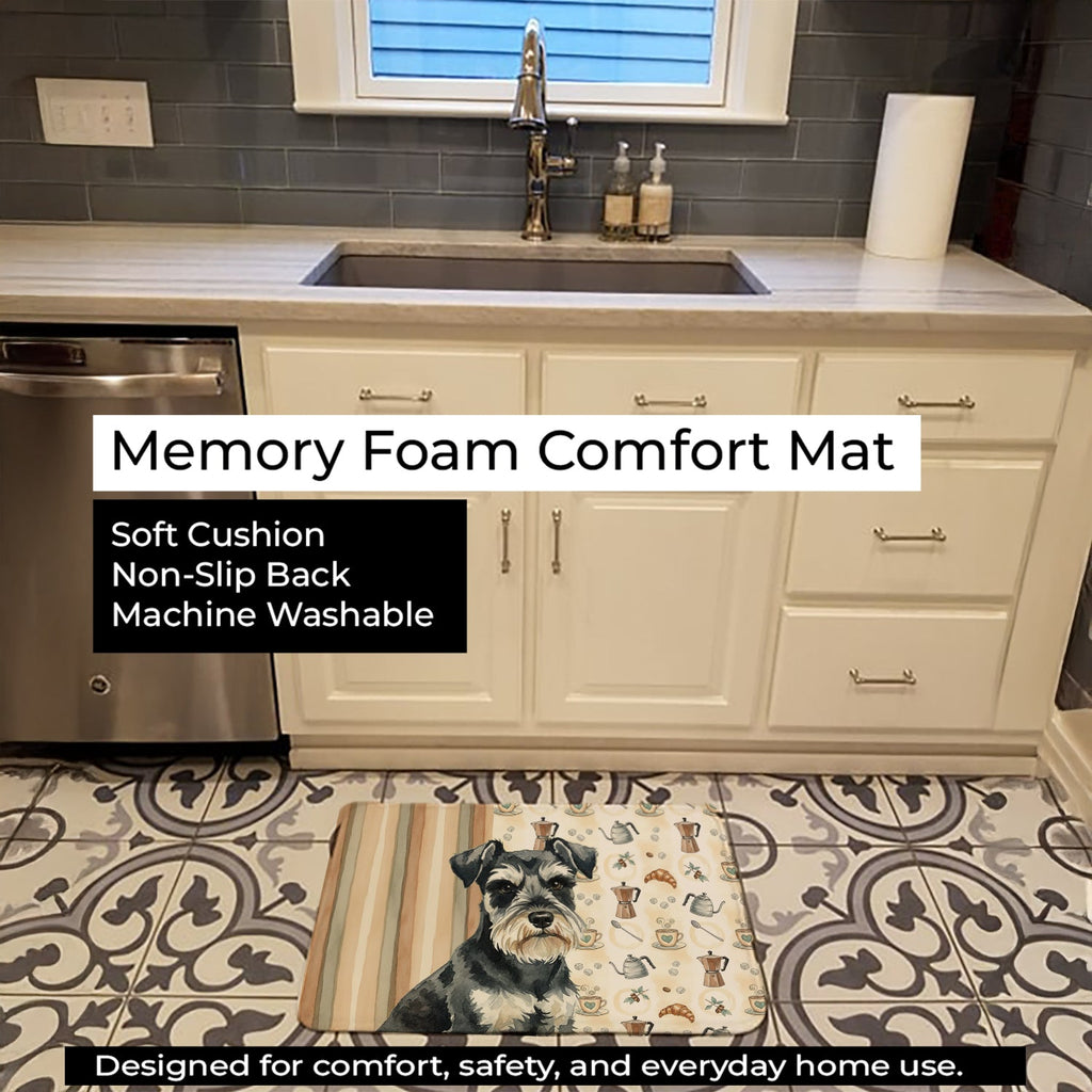 Black & Silver Miniature Schnauzer Coffee Bar Memory Foam Kitchen Mat Machine Washable Anti-Fatigue Cushion Comfort Bath or Kitchen Rug