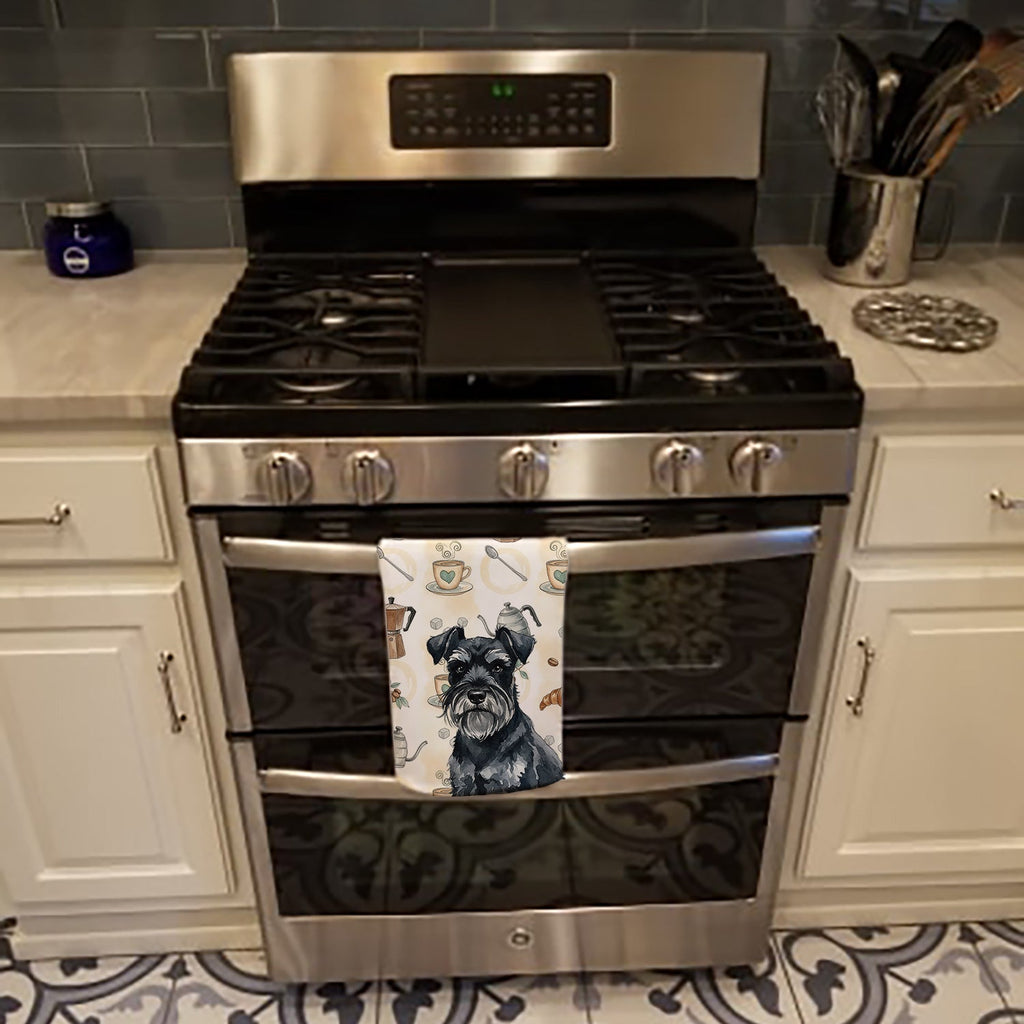 Black Miniature Schnauzer Coffee Bar Kitchen Towel Velour Plush Front and Cotton Loop Back Machine Washable